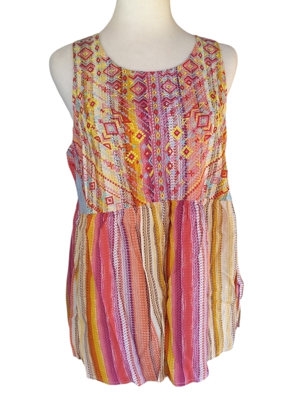 Savanna Jane Embroidered Striped Floral Flowy Babydoll Tank Size Medium